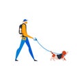 ÃÂ¡artoon style icons of basset hound and personal dog-walker. A man with a pet outdoors. Royalty Free Stock Photo